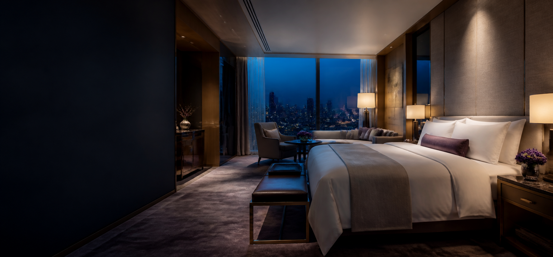 Contemporary hotel suite with a city view
